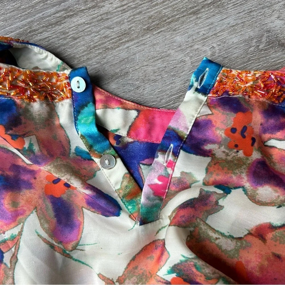 Clements Ribeiro  Floral Print Beaded Tank Top - Picture 13 of 16